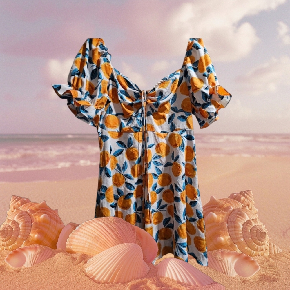 Shein Citrus Clementine Orange Puff Sleeve Mini Dress